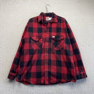 VTG Big Bill  Plaid Red Flannel L Button Up Long Sleeve USA Made Lumberjack Camp